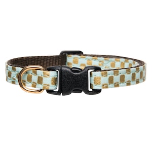 Cat Collar - &quot;The Maverick&quot; - Teal and Gold Checker Print - Rifle Paper Co Fabric