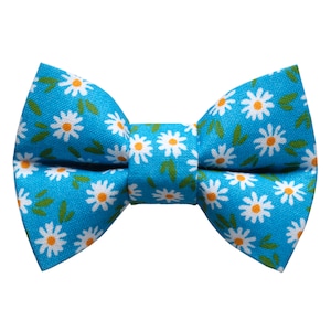 Pajarita de gato - &quot;The Ok, Bloomer&quot; - Pajarita con estampado floral de margarita azul para collar de gato / flores, azul, verano / gato, gatito + pajarita para perro pequeño