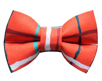 Cat Bow Tie - "The That's A Wrap" - Holiday Bow Tie for Cat Collar / Christmas, Red, Teal, White Plaid / Cat, Kitten + Small Dog Bowtie