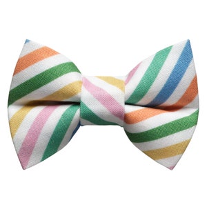 Cat Bow Tie - &quot;The Out of the Office&quot; - Pastel Rainbow Stripe Print Bow Tie for Cat Collar / Stripe, Summer / Cat, Kitten + Small Dog Bowtie