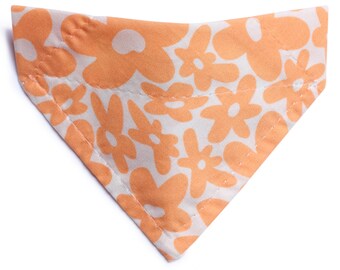 Cat Bandana - "The Wild Child" - Groovy Retro Floral Print Bandana for Cat + Small Dog / Cream, Orange  / Over-the-Collar Bandana