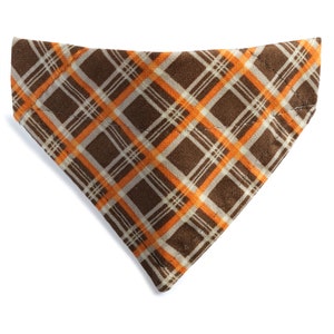 Cat Bandana - &quot;The Down to Earth&quot; - Brown Orange Plaid Bandana for Cat + Small Dog / Fall, Autumn  / Over-the-Collar Bandana