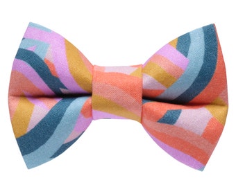 Cat Bow Tie - "The Zero Gravity" - Jewel Toned Squiggle Print Bow Tie for Cat Collar / Squiggle, Summer / Cat, Kitten + Small Dog Bowtie