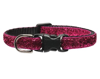 Cat Collar - "The Beauty Queen" -  Breakaway / Dark Pink Sparkle, No-Shed, Glitter / Cat + Kitten