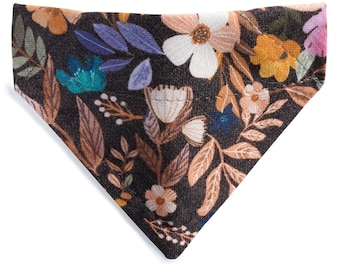 Cat Bandana - "The Falling For You" - Floral Print Bandana for Cat + Small Dog / Brown, Fall, Leaves, Flowers  / Over-the-Collar Bandana