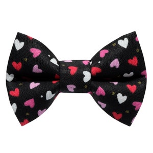 Cat Bow Tie - "The Swipe Right" - Black with Red Pink White Hearts Valentines