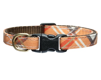 Kattenhalsband - "The Fall Guy" - Breakaway / Oranje, Wit, Goud Plaid / Herfst / Kat + Kitten