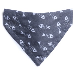 Cat Bandana - "The Bone Appetit" - Fish Bone Print Bandana for Cat + Small Dog / Gray, Bones, Fish Bones  / Over-the-Collar Bandana