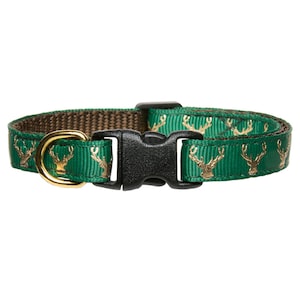 Cat Collar - &quot;The Cabin Fever&quot; - Hunter Green Metallic Gold Deer