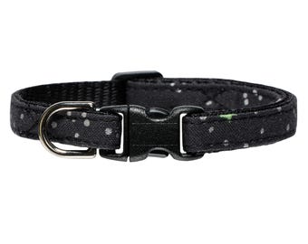 Cat Collar - "The Spaced Out" -  Breakaway / Halloween, Rifle Paper Fabric, Stars Print, Black and Silver Metallic / for Cat + Kitten
