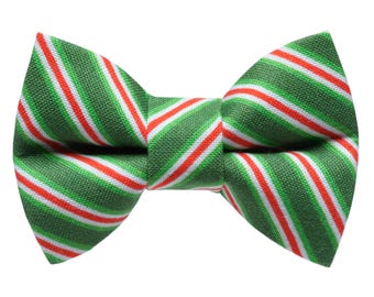 Cat Bow Tie - "The Dasher" - Holiday Bow Tie for Cat Collar / Christmas, Green, Red, Stripes / Cat, Kitten + Small Dog Bowtie