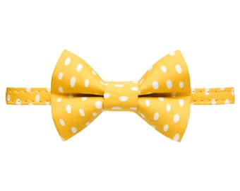 Cat Collar + Matching Removable Bow Tie - "The Always Sunny in Pickle-delphia" - Yellow Geometric Dot