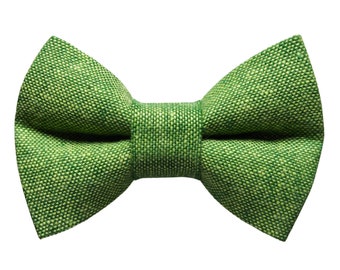 Cat Bow Tie - "The List Maker" - Holiday Bow Tie for Cat Collar / Christmas, Green Chambray / Cat, Kitten + Small Dog Bowtie