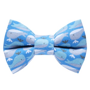 Cat Bow Tie - "The Fin-tastic" - Whale Print Bow Tie for Cat Collar / Whale, Summer, Nautical, Blue, Gray / Cat, Kitten + Small Dog Bowtie