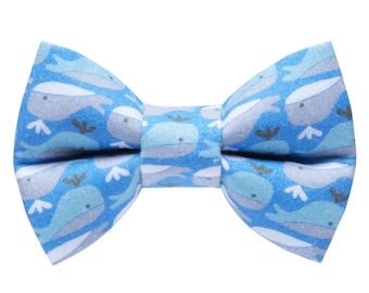 Cat Bow Tie - "The Fin-tastic" - Whale Print Bow Tie for Cat Collar / Whale, Summer, Nautical, Blue, Gray / Cat, Kitten + Small Dog Bowtie