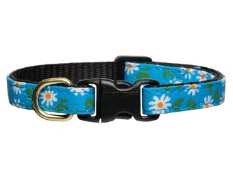 Cat Collar - "The Ok, Bloomer" -  Breakaway / Summer Floral Print, Flowers, Daisy Print, Blue, Summer / for Cat + Kitten