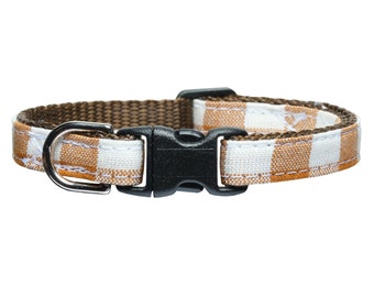 Cat Collar - "The All Checked Out" -  Breakaway / Acorn Brown, White, Plaid /  Fall, Autumn / Cat + Kitten