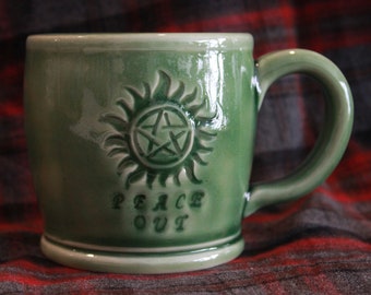 Green Stoneware Coffee or Tea Cup or Mug, Anti Possession Cup, Soup Mug