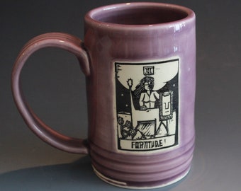 Coffee Cup 16 Ounce Handmade Tarot Card "Fortitude" Major Arcana in Purple