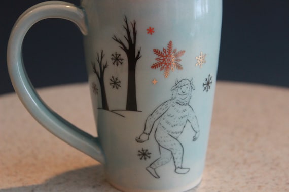 Tea Cup 8 Ounce Yeti and Snowflakes in Ice Blue 