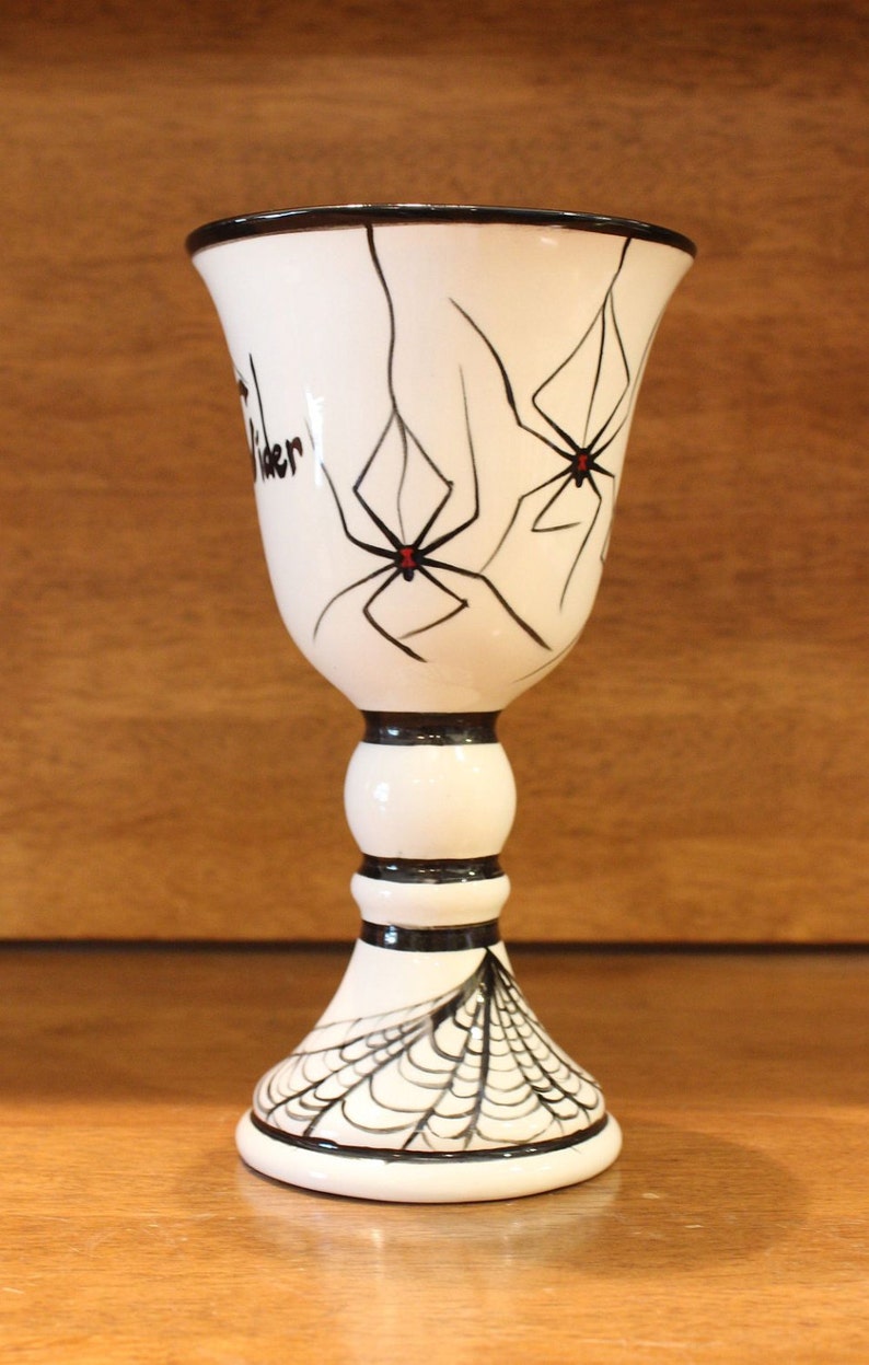 Spider Cider Ceramic Wine Glass Goblet with Black Widows ...
