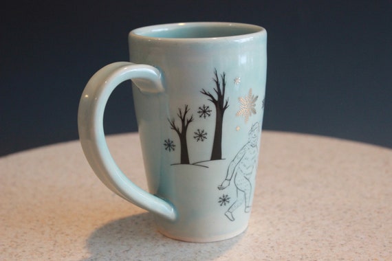 Tea Cup 8 Ounce Yeti and Snowflakes in Ice Blue 