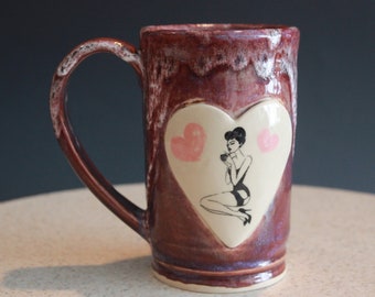 Ceramic Coffee or Tea Cup Mug Pinup Girl in Raspberry Cream