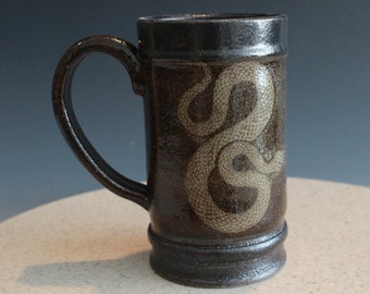 Ceramic Cup Handmade with Snake Design 26 ounce Big Mug