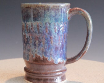 Handmade Ceramic Cup in Blue and Purple 18 Ounce for Coffee or Tea Stoneware