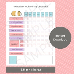Guinea Pig Care Planner: Weekly Checklist (Digital Download)