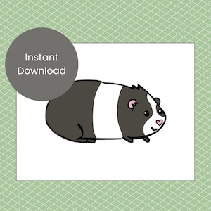 Guinea Pig 4x6 Digital Art - Digital Download Cute Cartoon Guinea Pig Instant Download - Black Guinea Pig