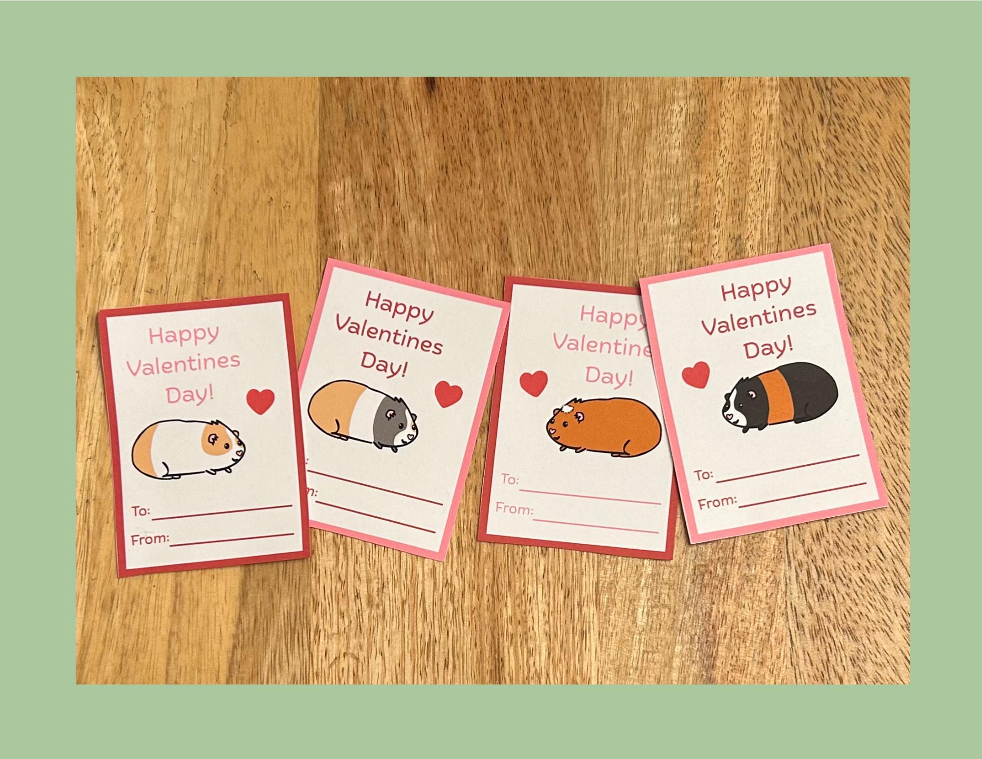 Guinea Pig Printable Valentines Day Cards: 8 Pack Instant PDF Download ...
