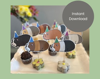 Guinea Pig Birthday Cake Topper – Party Pigs Cupcake Decorations (Instant Digital Download)