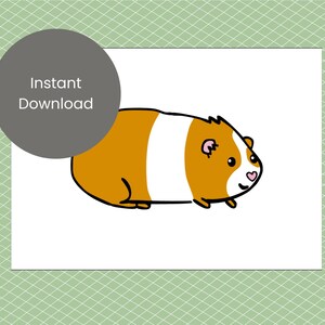 Guinea Pig 5x7 Digital Art - Digital Download Cute Cartoon Guinea Pig Instant Download - Red Guinea Pig