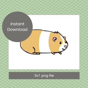 Guinea Pig 4x6 Digital Art - Digital Download Cute Cartoon Guinea Pig Instant Download - Blonde Guinea Pig