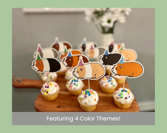 Adornos para tarta de conejillo de indias: decoraciones para cupcakes de cumpleaños (paquete de 12, hechos con cartulina reciclada)