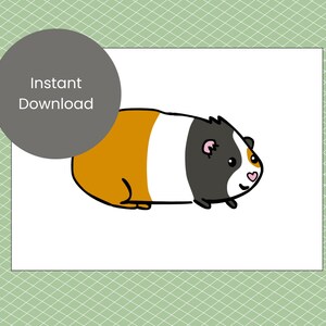 Guinea Pig 5x7 Digital Art - Digital Download Cute Cartoon Guinea Pig Instant Download - Tricolor Guinea Pig