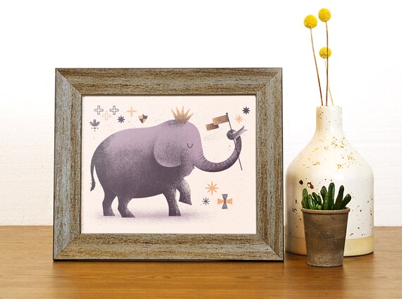 Elephant Marching Purple Digital Print Wall Art Etsy