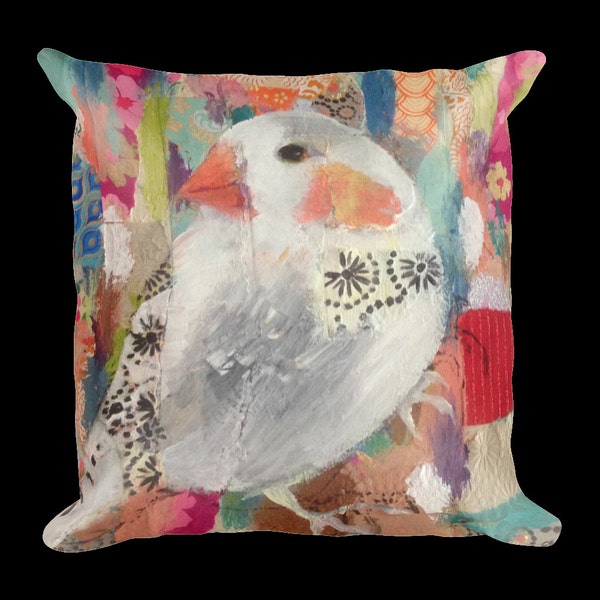 Zebra Finch Art Bird Artwork Bird Decor Bird Bedding Animal Pillow Nursery Animal Print Whimsical Decor Mixed Media Collage Art