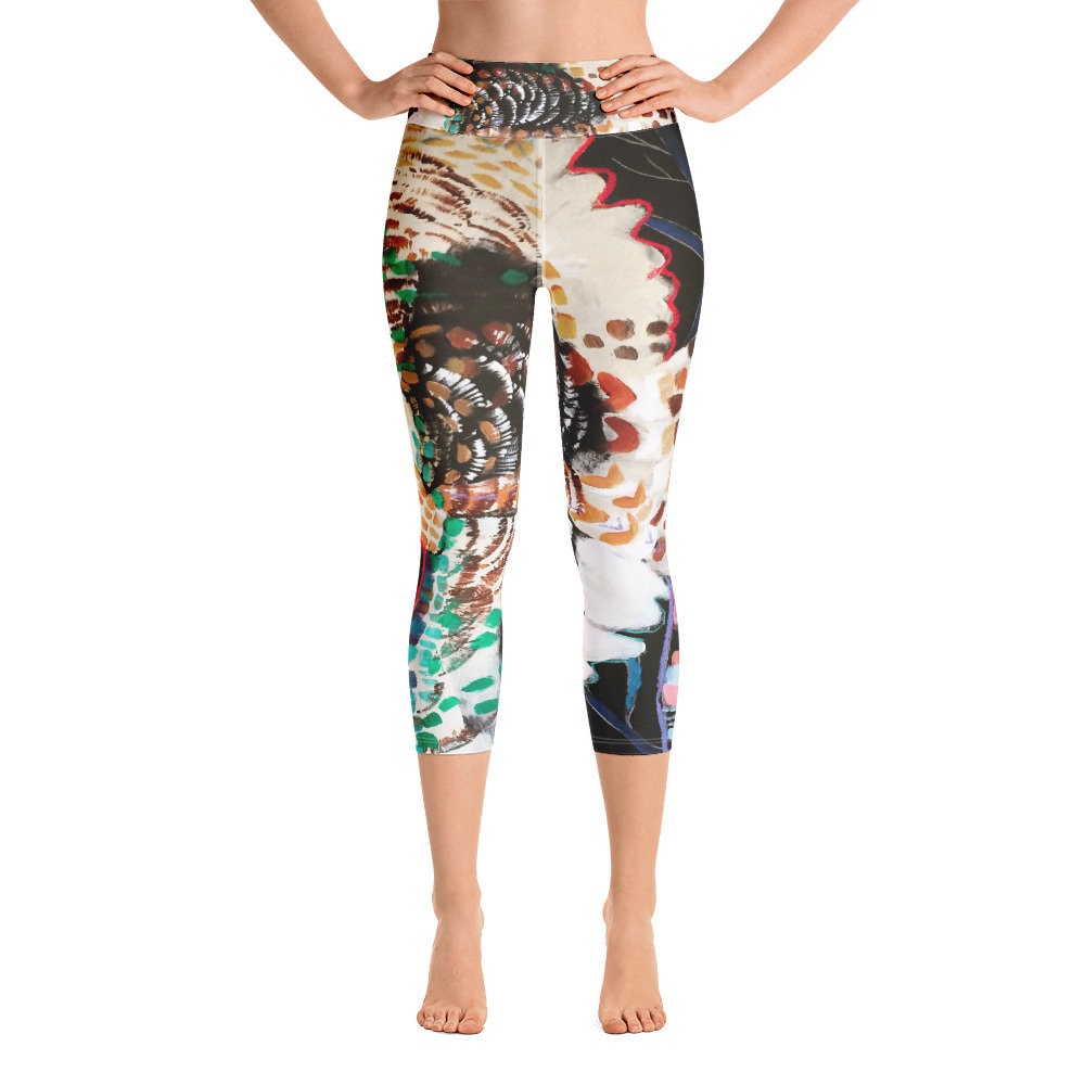 Owl Print Capri Yoga Leggings, High Waist