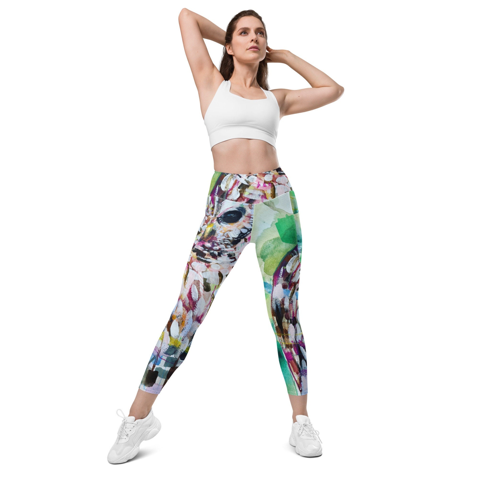Owl Leggings with Pockets, High Waist Yoga Pants