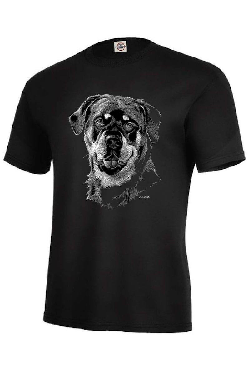 Adult Unisex Rottweiler Dog Scratchboard Art Short or Long Sleeve T Shirt 22417ED2