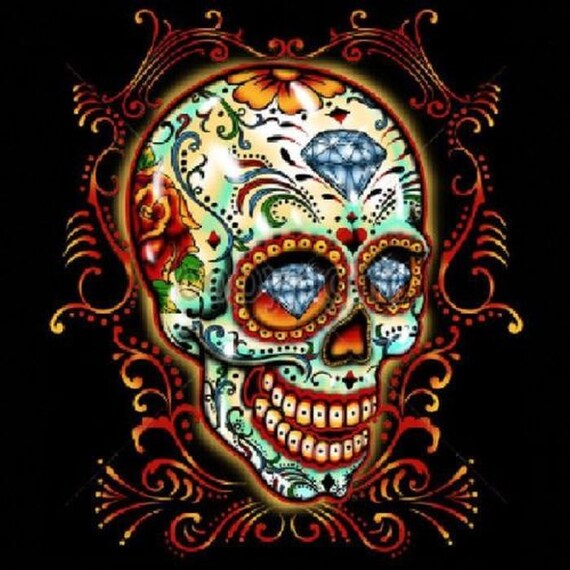 White Sugar Skull Diamond Women/'s V-Neck Day of the Dead Los Muertos Halloween