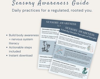 Sensory Awareness Info Sheet + Practice Tips | 2-Page Printable Somatic Resource PDF | Nervous System Support + Embodiment Practice