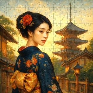 jigsaw puzzle　A woman in glamorous Japanese clothes in Kyoto