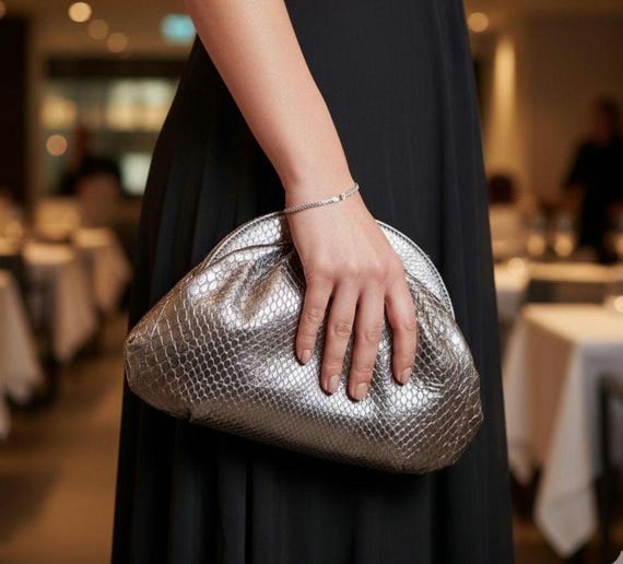 Vintage Silvano Biagini Silver Python Leather Sho… - image 1