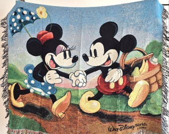 Vintage | Beacon | Disney Mickey Mouse Reversible Tapestry Fringe