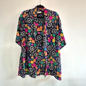 VTG Burma Bibas Men’s L Shirt button-up,Hawaiian Silk Wearable art & abstract expressionist design,Stunning Statement Piece, Made in Korea