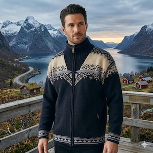 Maglione vintage Dale of Norway Windstopper in pura lana con cerniera