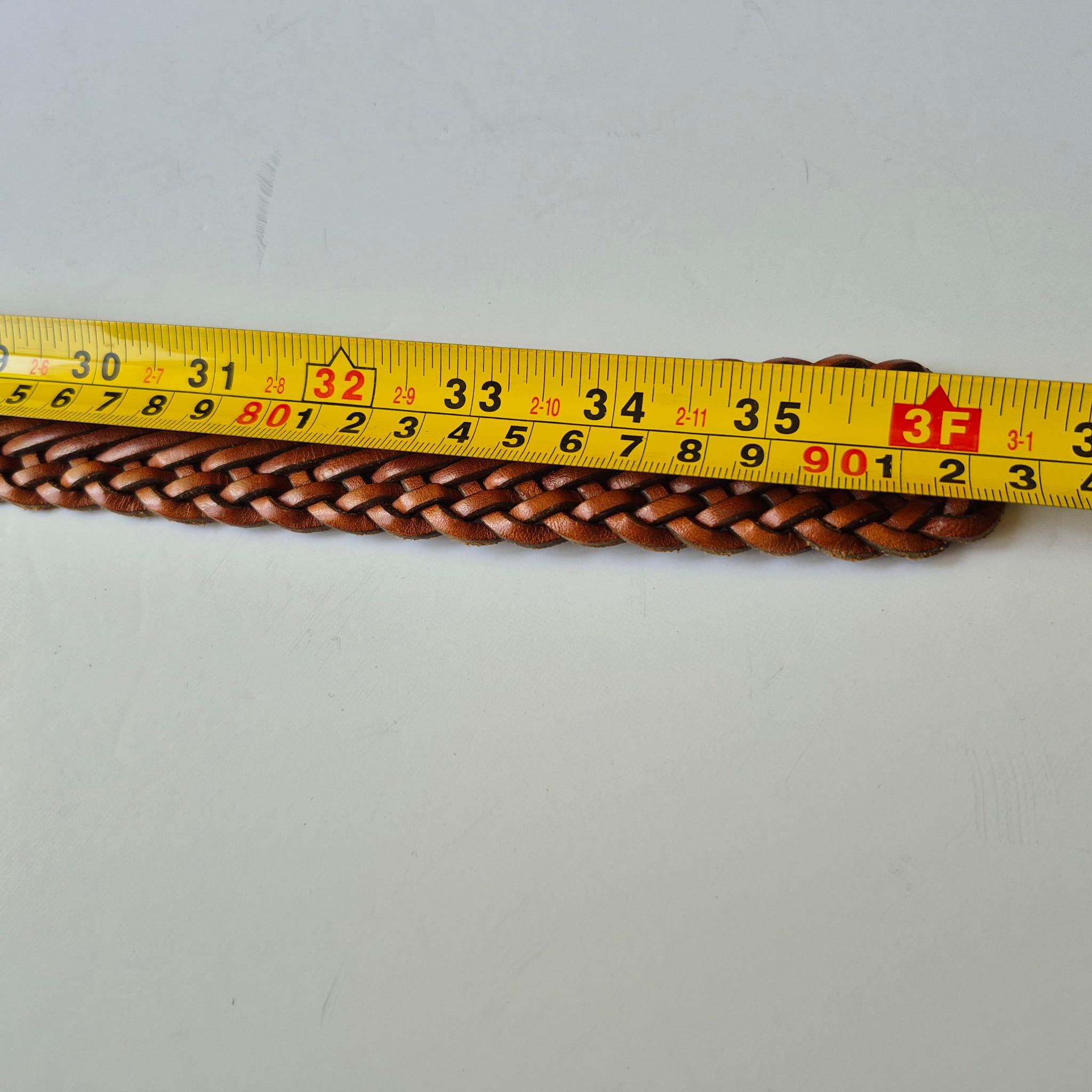Vintage Esprit Brown Woven Leather Belt, Brass Buckle, 36 